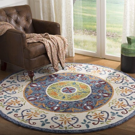 Safavieh 3 x 3 ft. Novelty 601M Hand Tufted Round Area Rug; Blue & Ivory NOV601M-3R